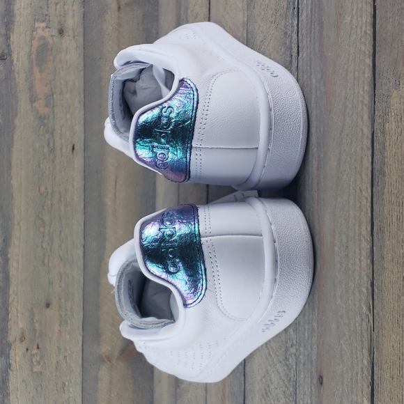 adidas Advantage Women's Tennis Casual Leather Shoes White/Iredescent - Picture 3 of 8